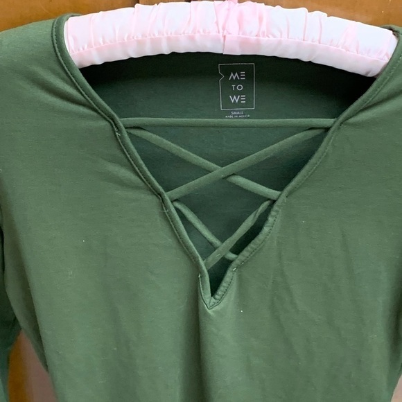 Me to We long sleeve bodysuit v neck crosslace accent olive green Small #western - Picture 2 of 5